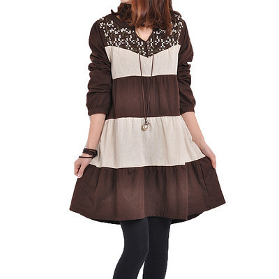 2013春季韩版女装新风尚 三月慕绣花V领休闲连衣裙